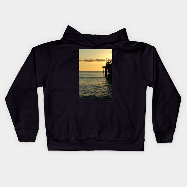 Yellow Sunrise at the Fishing Pier Kids Hoodie by Sandraartist